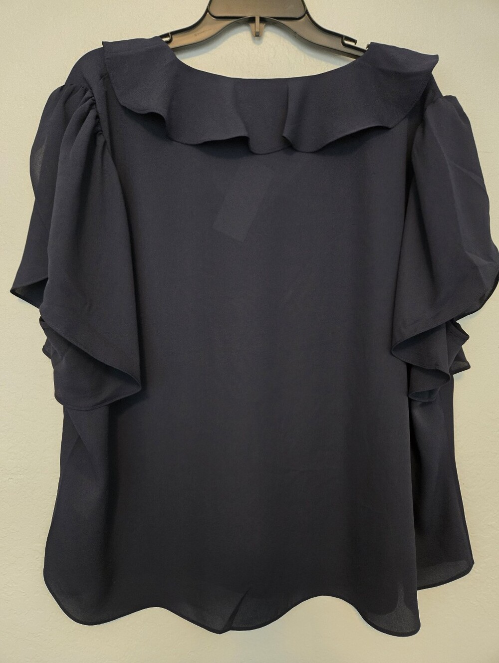 Lauren Ralph Lauren Navy Cascade Ruffle V-Neck Blouse, Size 3X, Sheer Fabric - Picture 4 of 4